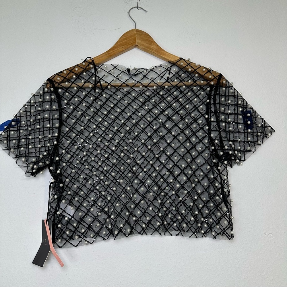 Iris NWT Black Sheer Blouse with Pearl Details - Picture 4 of 13